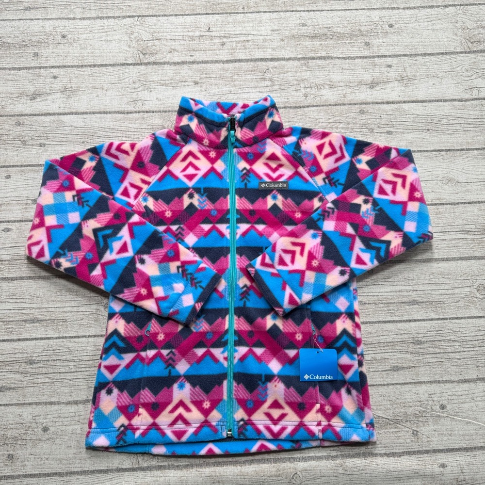 NEW Columbia Jacket Girls Medium Colorful Aztec Printed Fleece Lined Lightweight